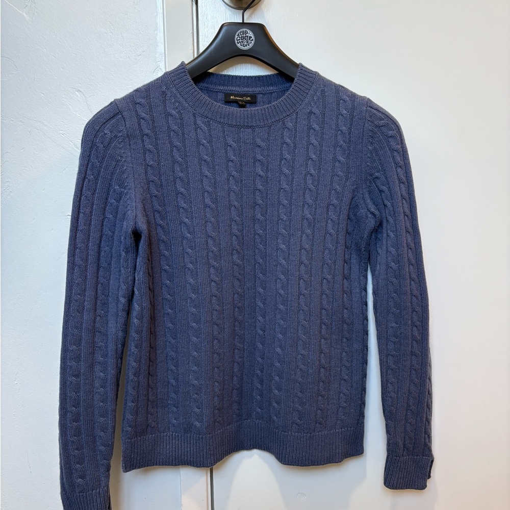 Massimo Dutti Blue Wool Blend Cable Knit Crewneck Sweater XS